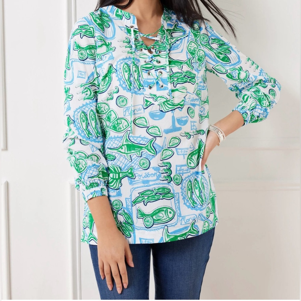 Talbots Lace-up Tunic Fish Market NWT